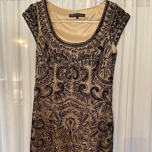 Sue Wong Black and Gold Evening Dress